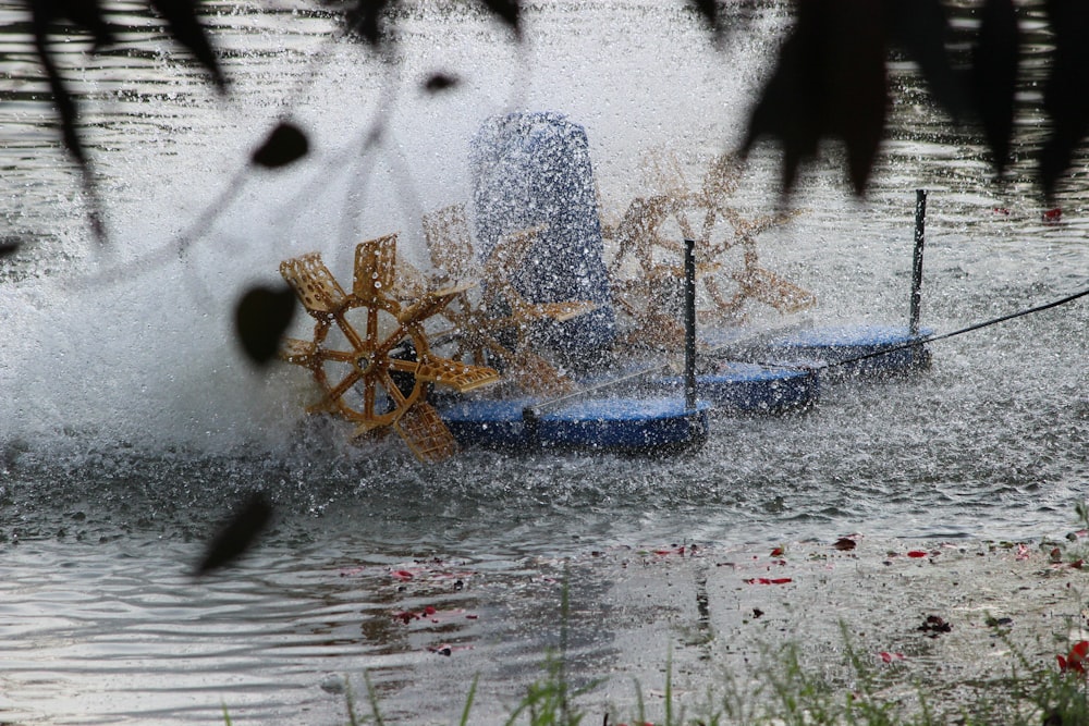 a boat is in the middle of a body of water