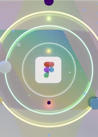 A graphic design with circular elements creating a hypnotic pattern. The central focus is a logo consisting of overlapping colored shapes, surrounded by concentric circles with gradients. The background features a subtle grid pattern with soft lighting effects.