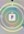 A graphic design with circular elements creating a hypnotic pattern. The central focus is a logo consisting of overlapping colored shapes, surrounded by concentric circles with gradients. The background features a subtle grid pattern with soft lighting effects.