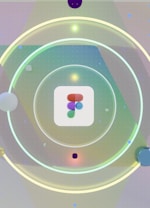 A graphic design with circular elements creating a hypnotic pattern. The central focus is a logo consisting of overlapping colored shapes, surrounded by concentric circles with gradients. The background features a subtle grid pattern with soft lighting effects.