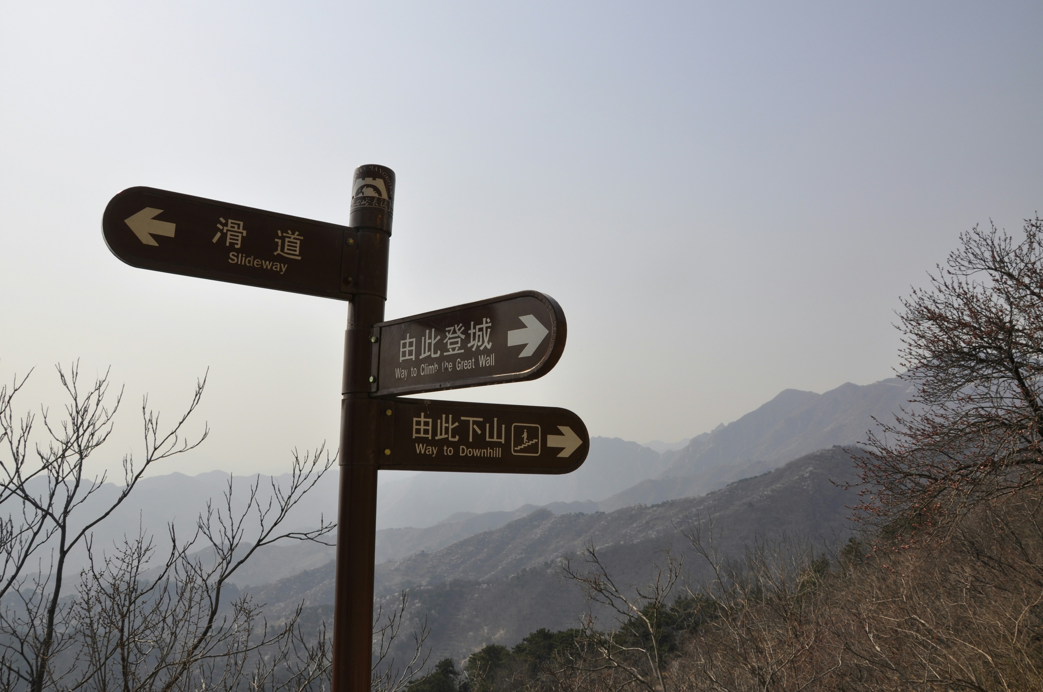 a street sign with a mountain in the background