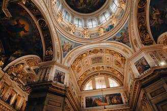 Interior shot capturing the vast dome and ornate decorations inside St. Peter's Basilica.
