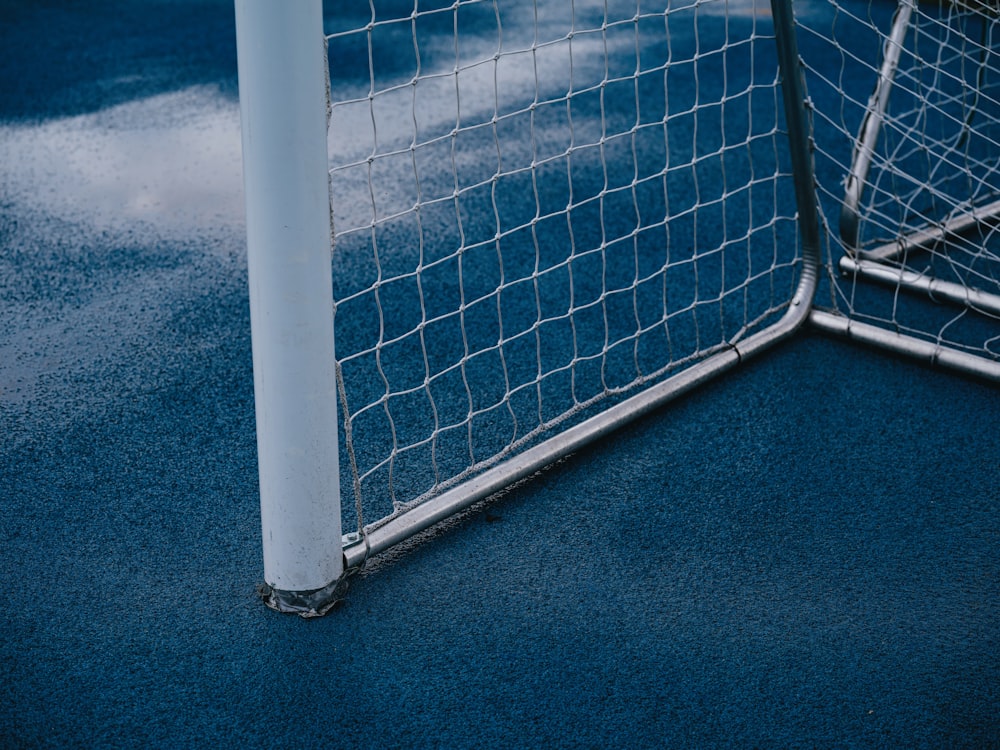 a close up of the corner of a soccer goal