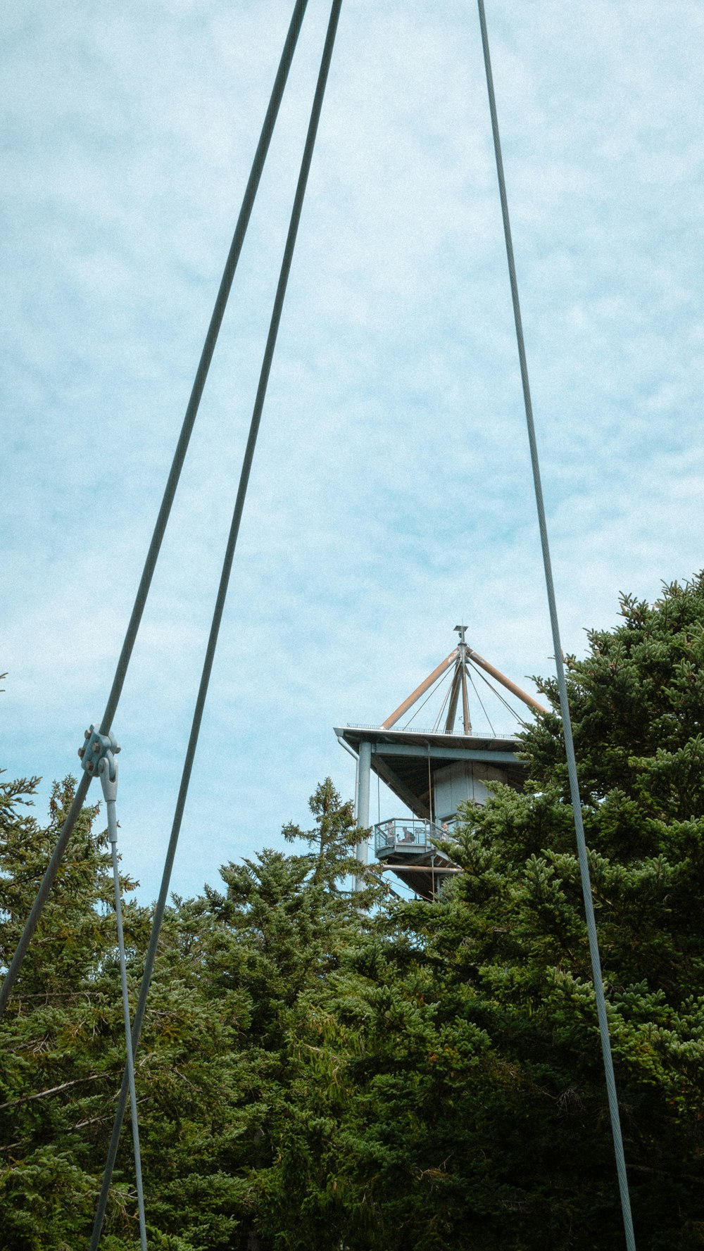 a view of a tower through the trees