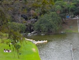 A serene park scene with people enjoying a picnic.