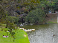 Guests enjoying a peaceful lakeside picnic with calm water and wildflowers in the background.