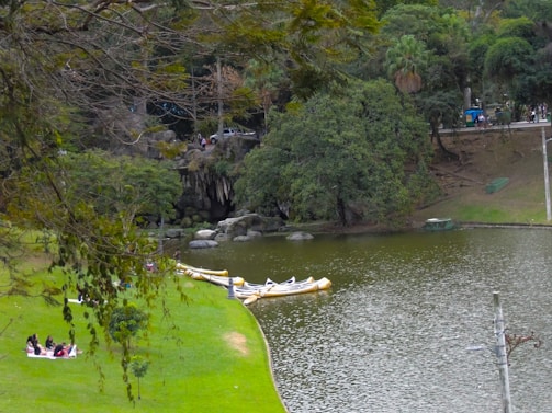 A serene landscape featuring a family enjoying a picnic in a park.