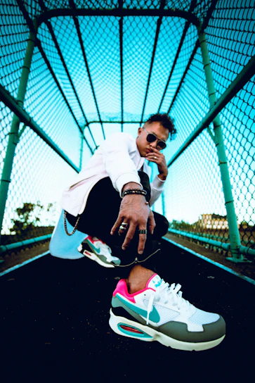 A striking fashion shot featuring bold colors and dynamic patterns, capturing the essence of vibrant streetwear.