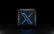 a blue illuminated letter x on a black background