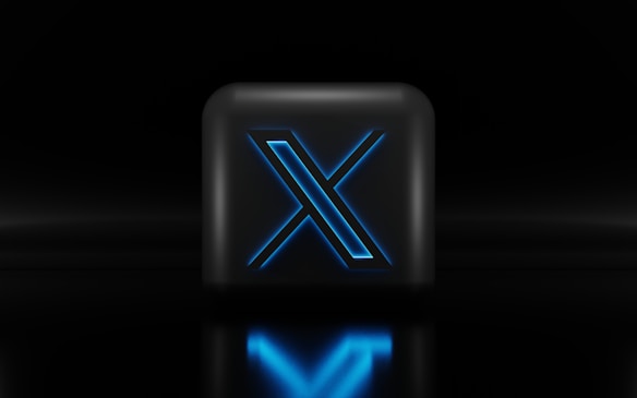 A black square with a glowing blue letter X at its center, featuring a sleek and modern design set against a dark background that creates a moody and futuristic atmosphere.