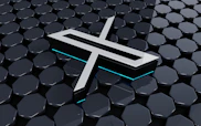 A sleek hexagonal column logo in metallic gold against a deep navy background, symbolizing strength and precision.