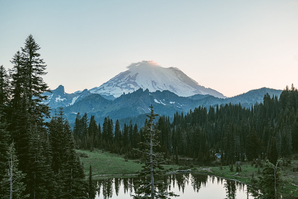 a mountain with a lake in front of it