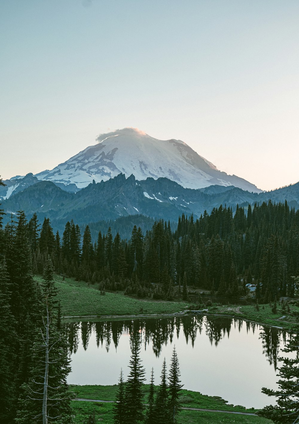 a mountain with a lake in front of it