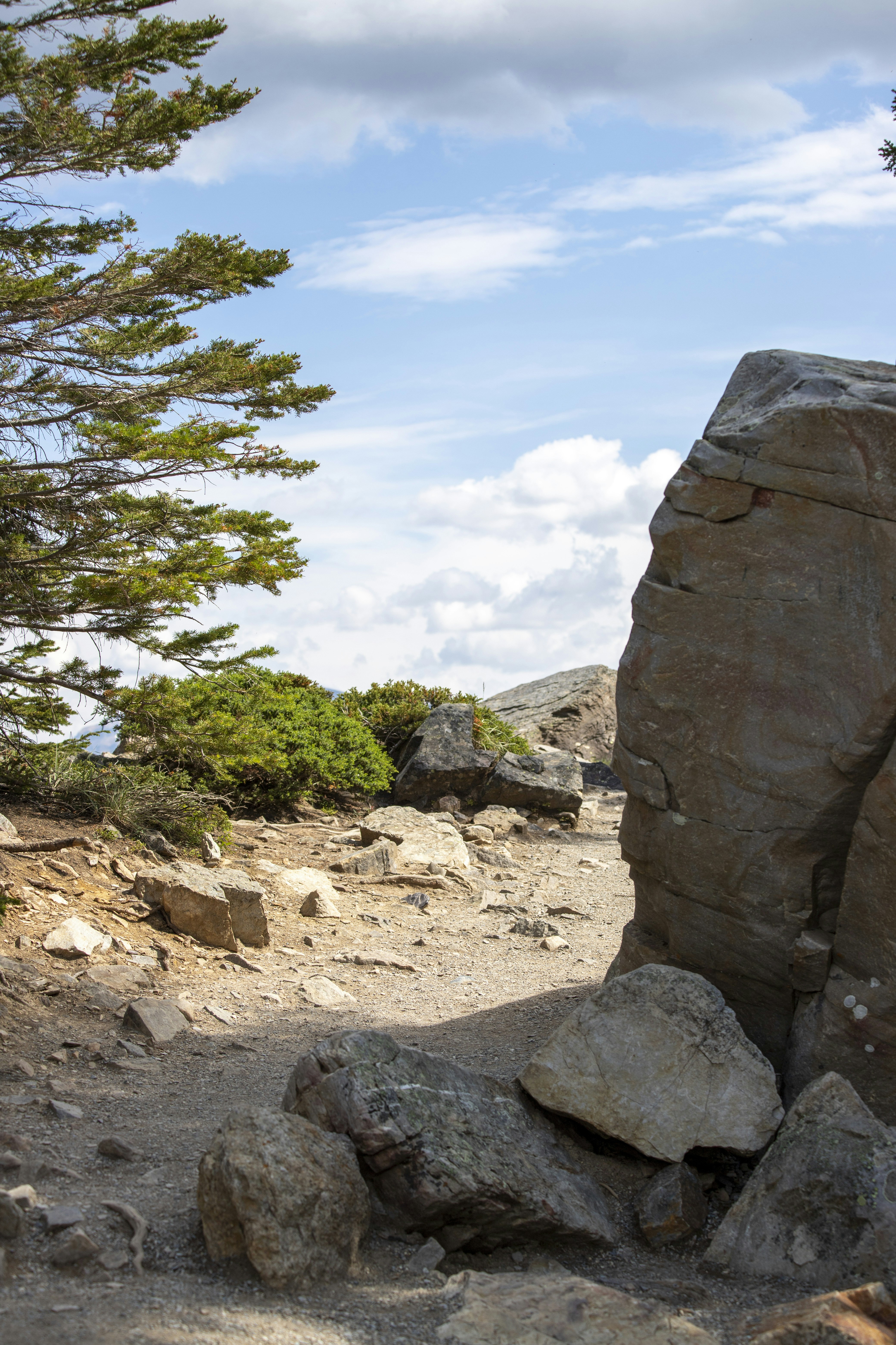a large rock sitting on top of a dirt field