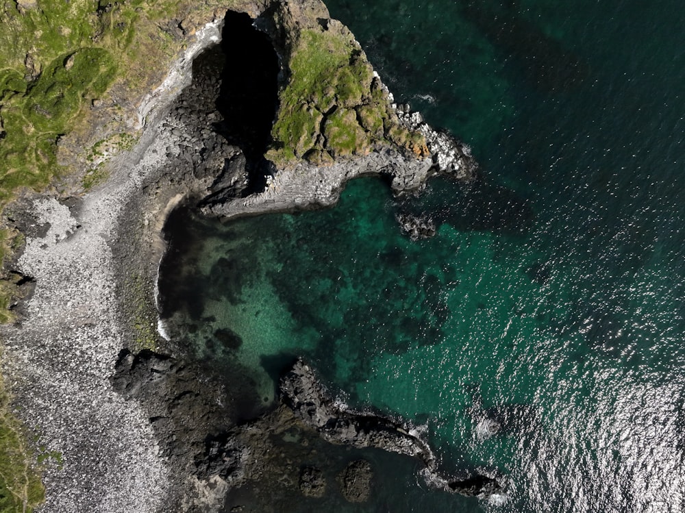 an aerial view of a body of water