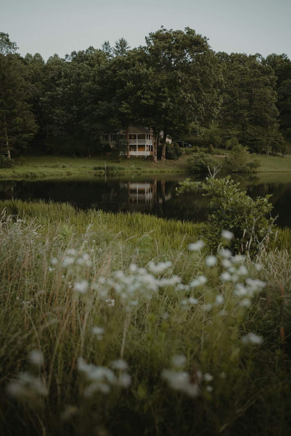 a house sitting on top of a lush green field