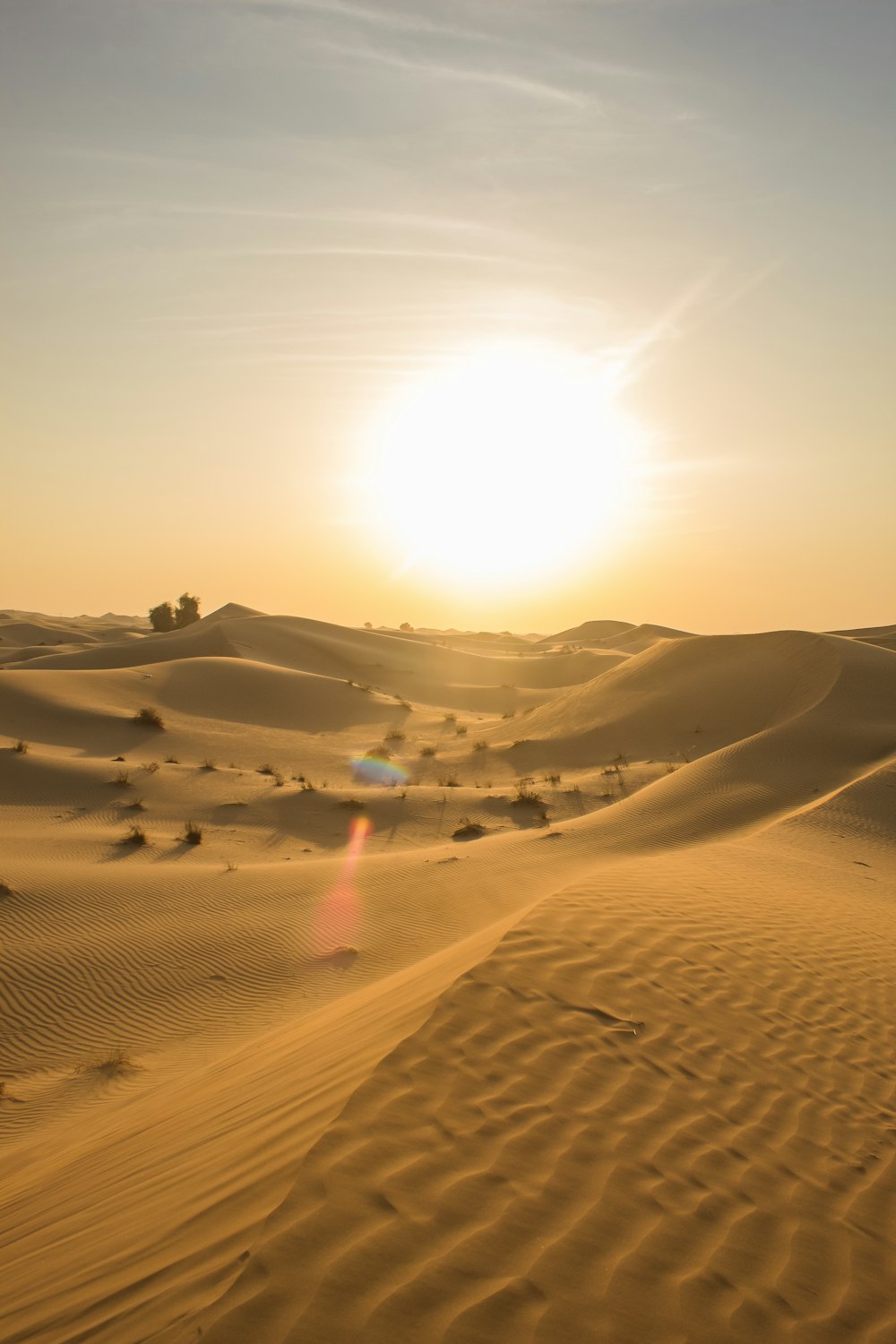 the sun is setting over the sand dunes