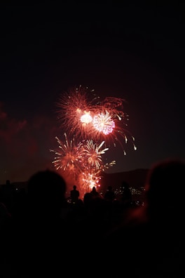 Silhouetted crowd watching a powerful explosion of colorful fireworks.