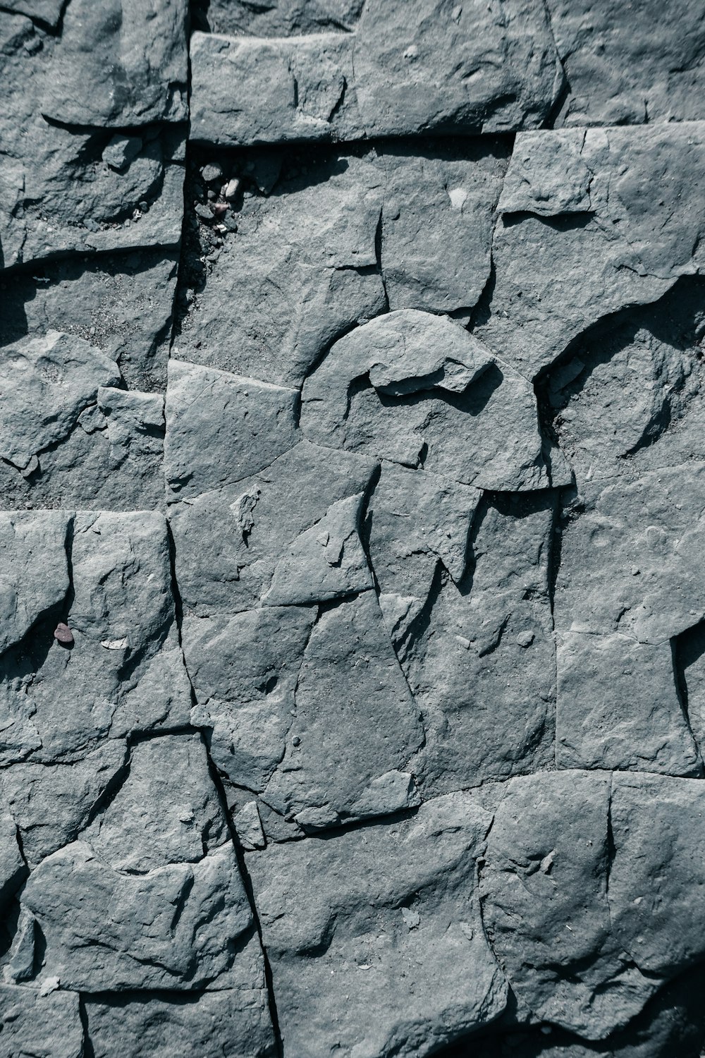 a close up of a rock wall with a face on it