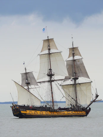 a large sailing ship in the middle of the ocean