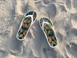 Close-up of a custom-designed flip-flop with unique patterns.