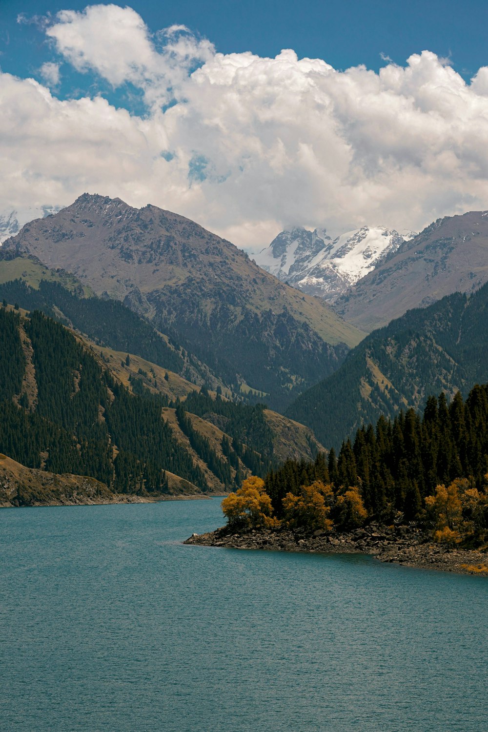 a body of water surrounded by mountains and trees