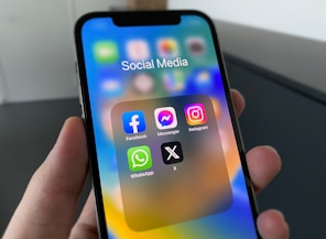 a person holding a cell phone with social media on the screen
