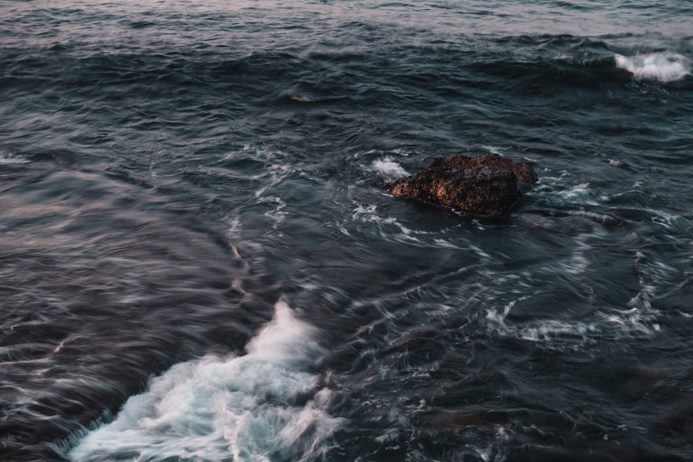 a rock in the middle of a body of water