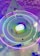 A colorful and futuristic digital artwork featuring a central logo surrounded by concentric neon rings. The background consists of a gradient of squares in purple and blue tones, with floating geometric shapes and a scattering of small lights.