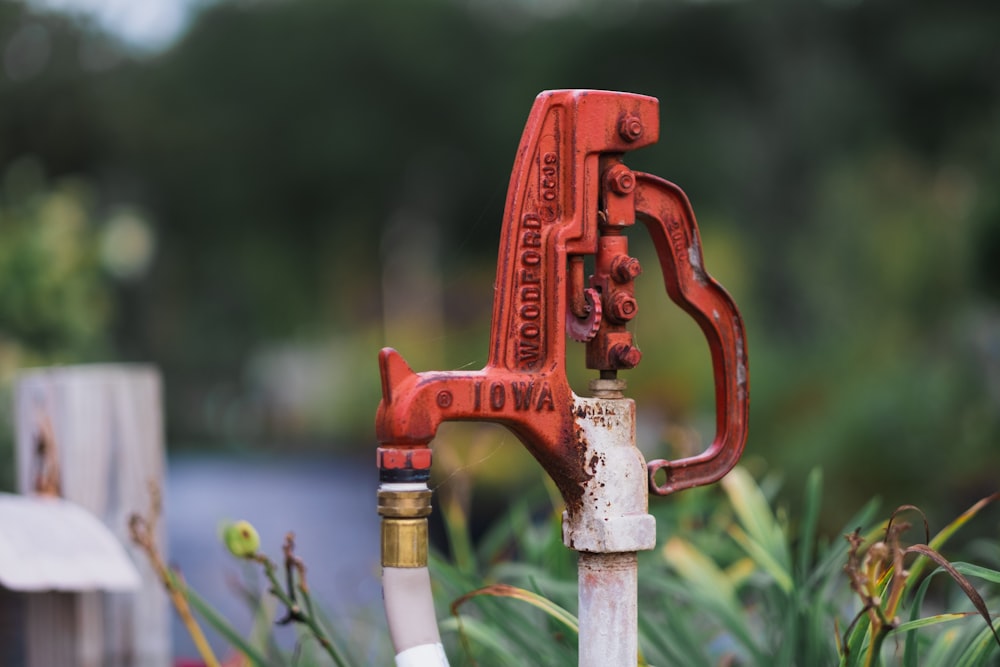 Nahaufnahme eines rot-weißen Hydranten