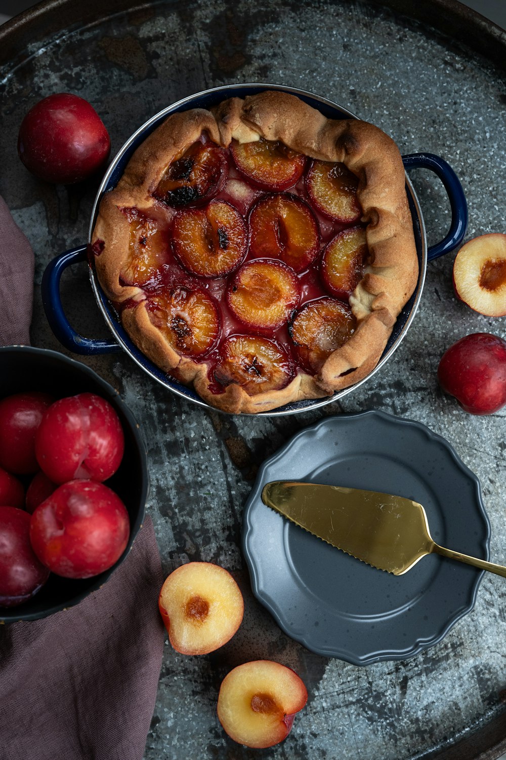 a pie sitting on top of a metal pan