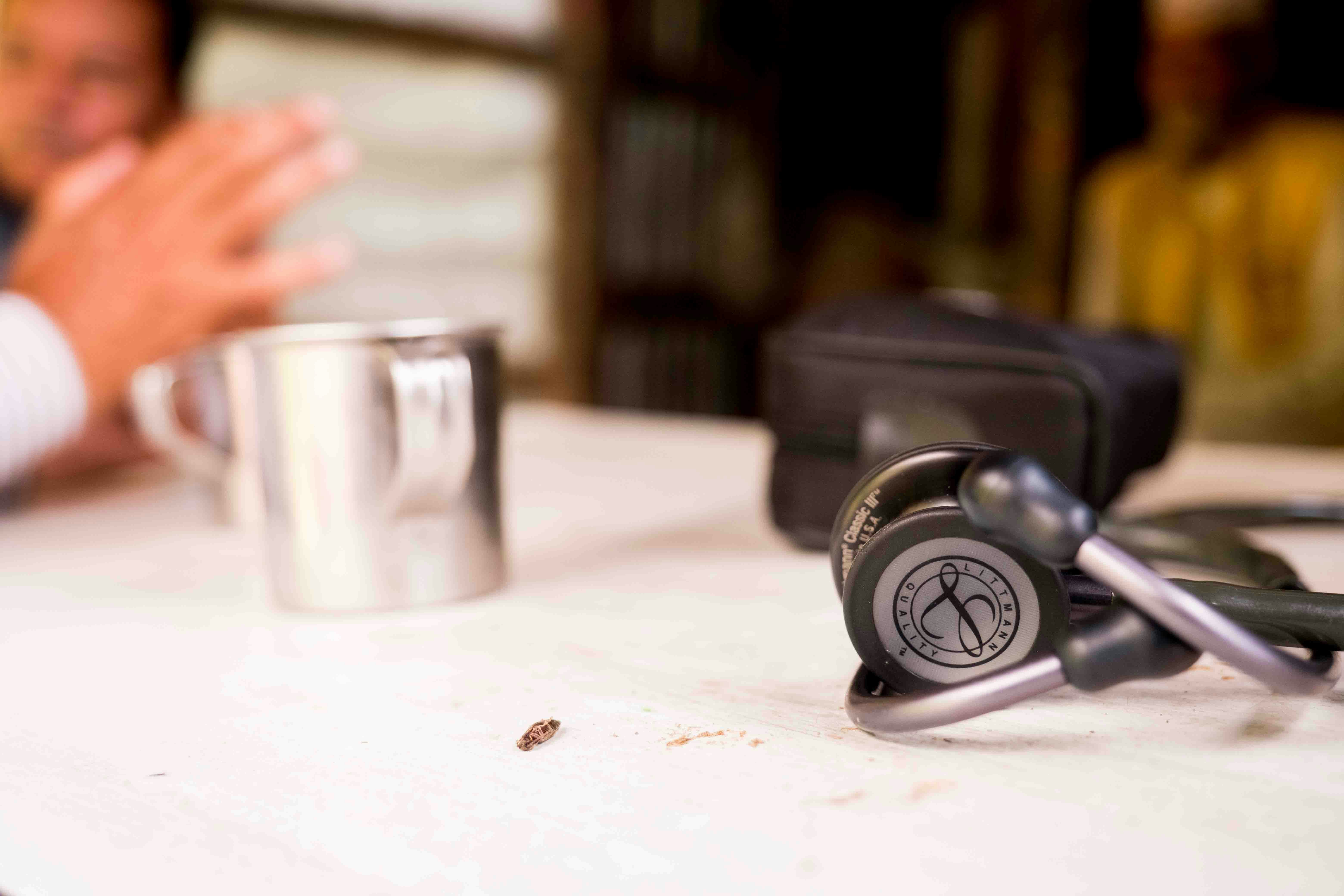 a pair of headphones sitting on top of a table