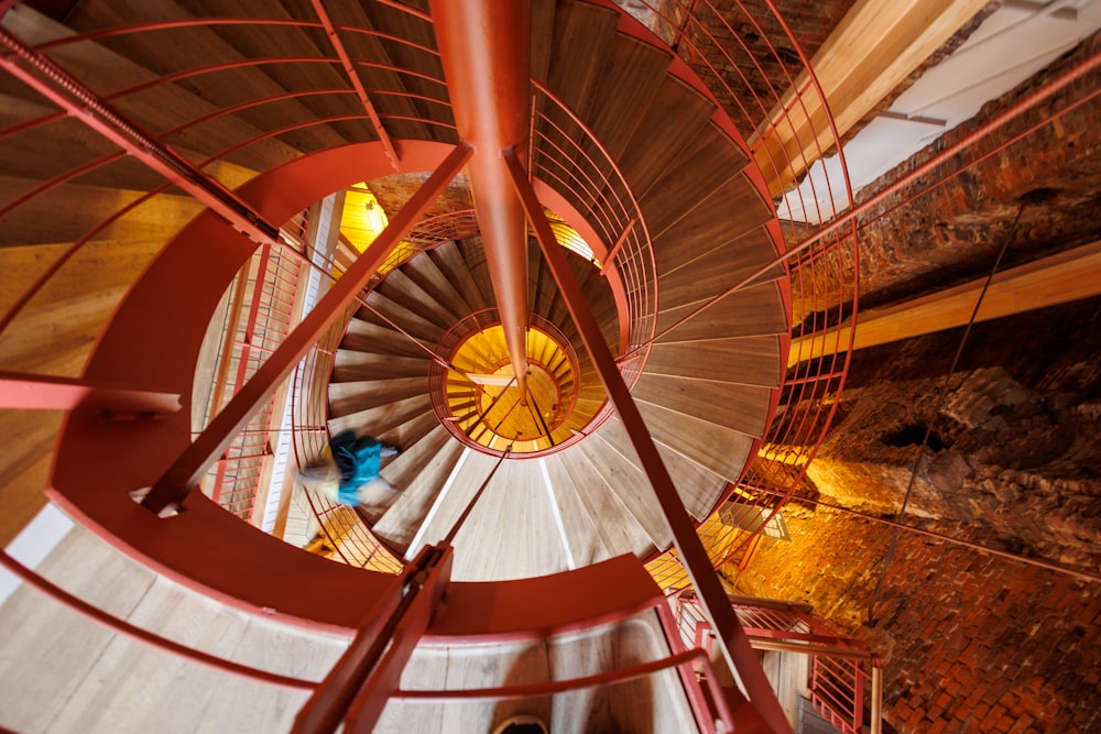 a view of a spiral staircase in a building