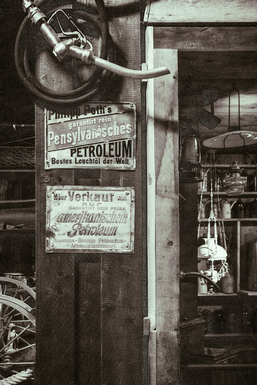 a black and white photo of a store front