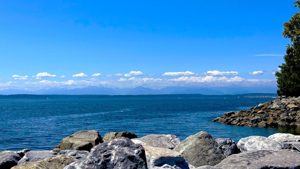 a large body of water surrounded by rocks