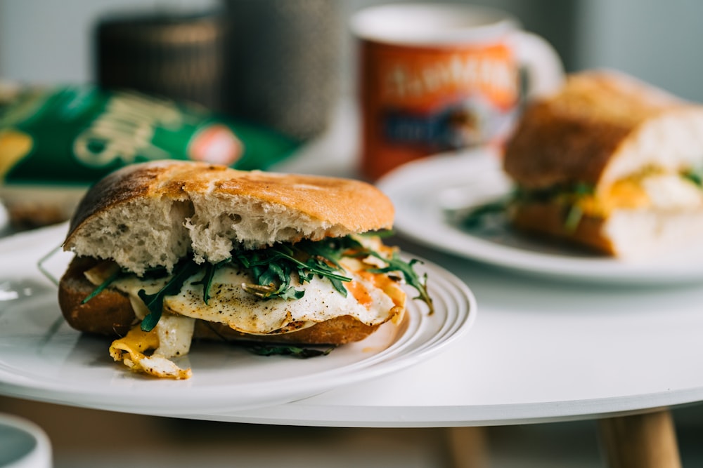 a close up of a sandwich on a plate on a table