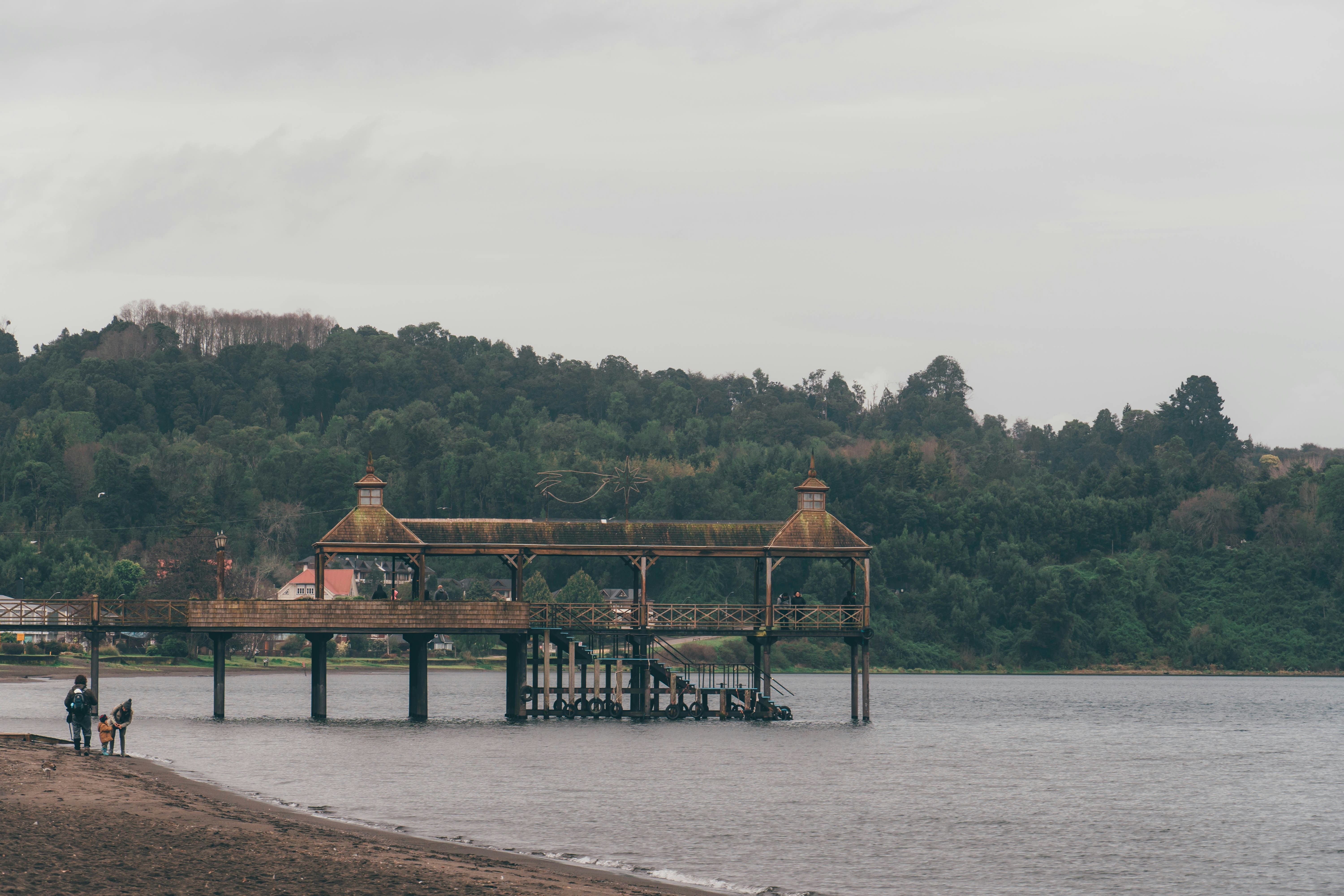 Fotomural a pier on the shore of a lake
