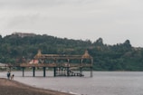 a pier on the shore of a lake