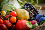 A basket of colorful fruits and vegetables symbolizing natural goodness.