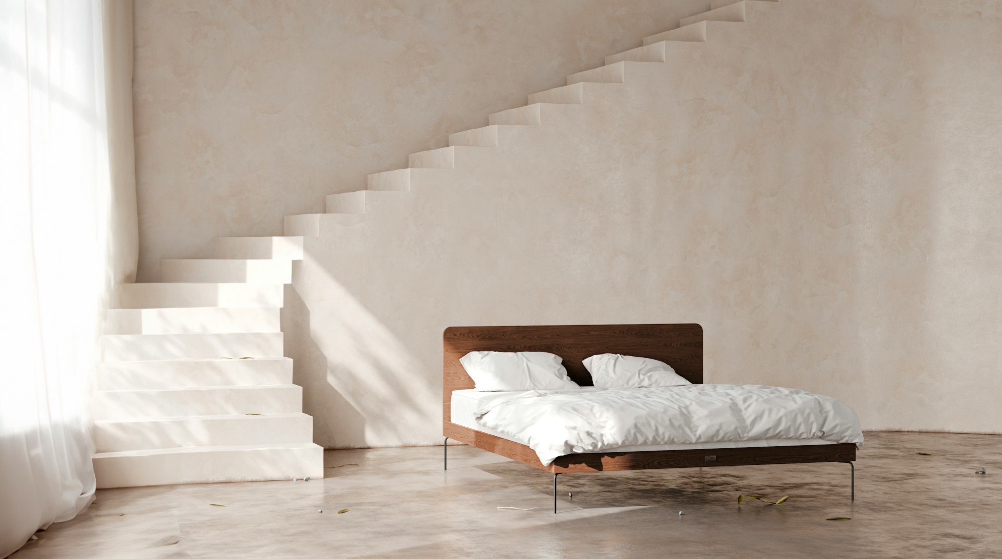 Modern solid wood (oak) bed (design by Kaissu®) mediterranean mansion setting.