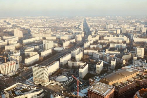 An aerial shot of an ongoing urban planning project with grid layouts.