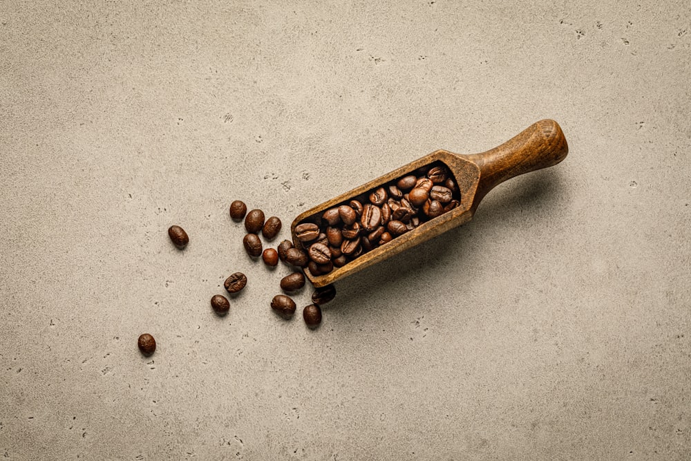 コーヒー豆を詰めた木製のスクープ