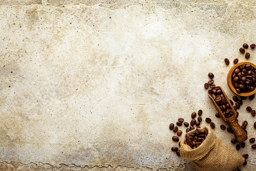 Coffee beans next to a sealed barrier bag and scoop, illustrating mylar bags used for smell-proof coffee storage
