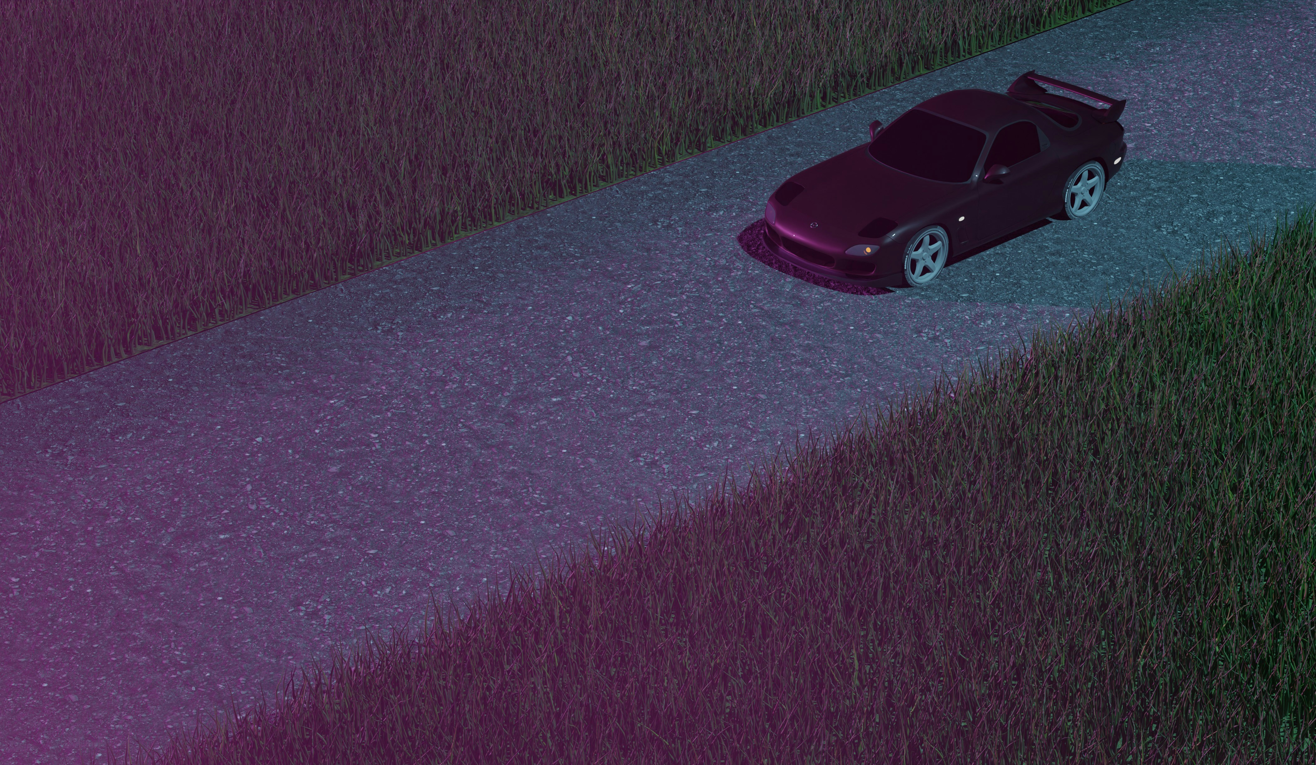 a car is parked on the side of a road