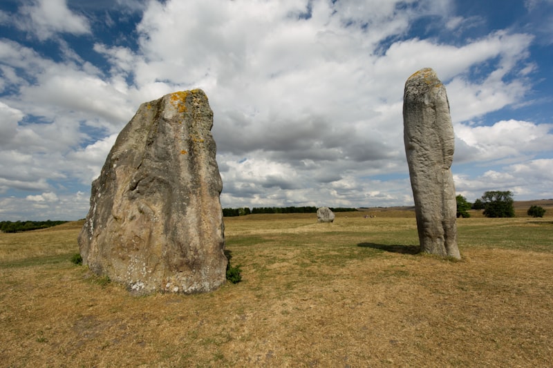 Large standing stones at Avebury under a cloudy sky, Wiltshire