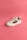 A single sneaker rests on a pink background. The shoe is primarily white with beige and maroon accents, including a large maroon logo on its side. The laces are neatly tied, and the overall style is casual and sporty.