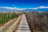 a long empty road with mountains in the background