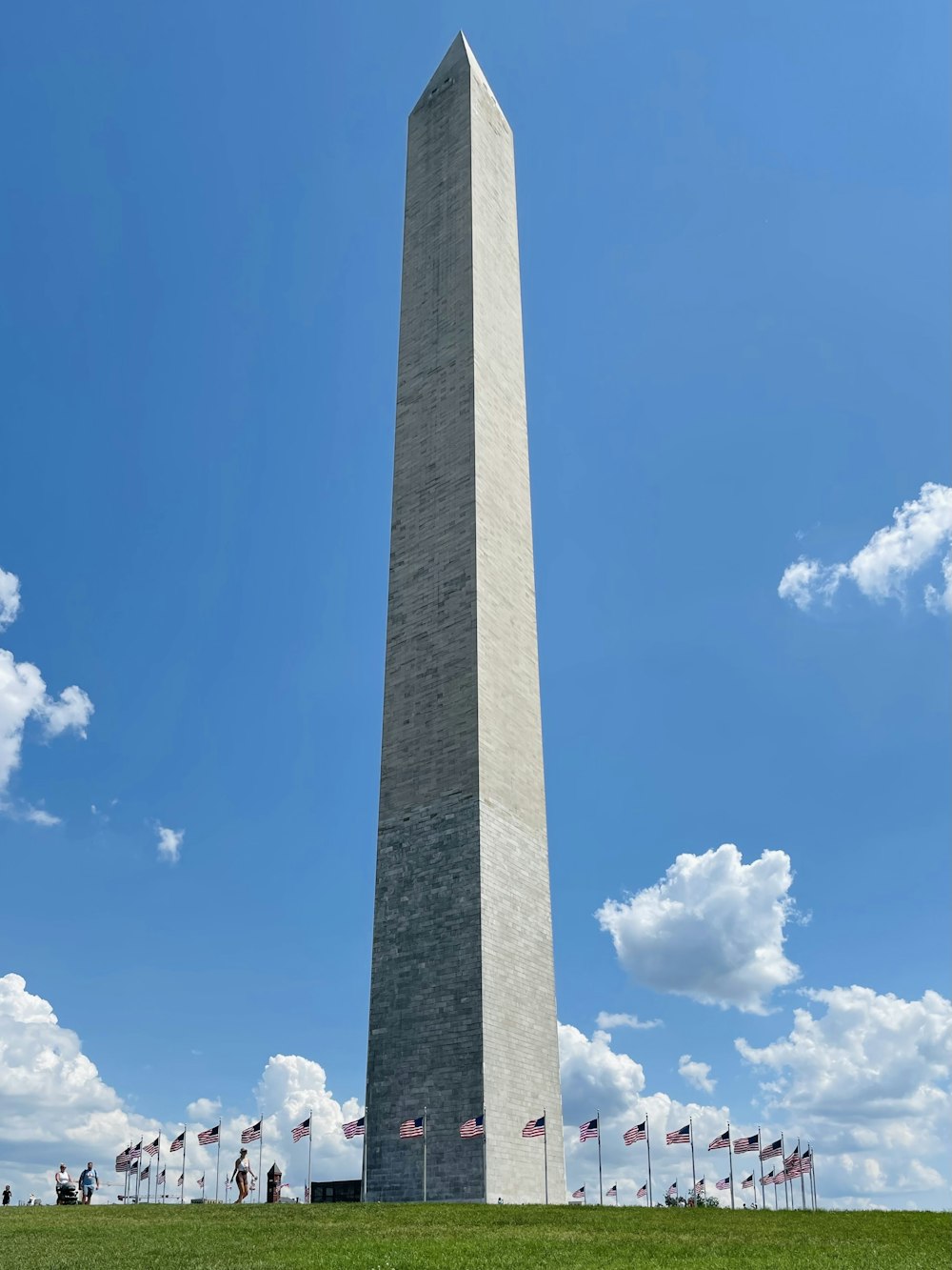 the washington monument is surrounded by american flags