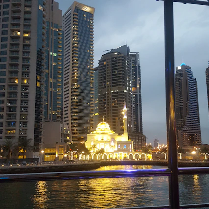 Elegant Algerian city skyline at dusk with modern buildings and soft lighting