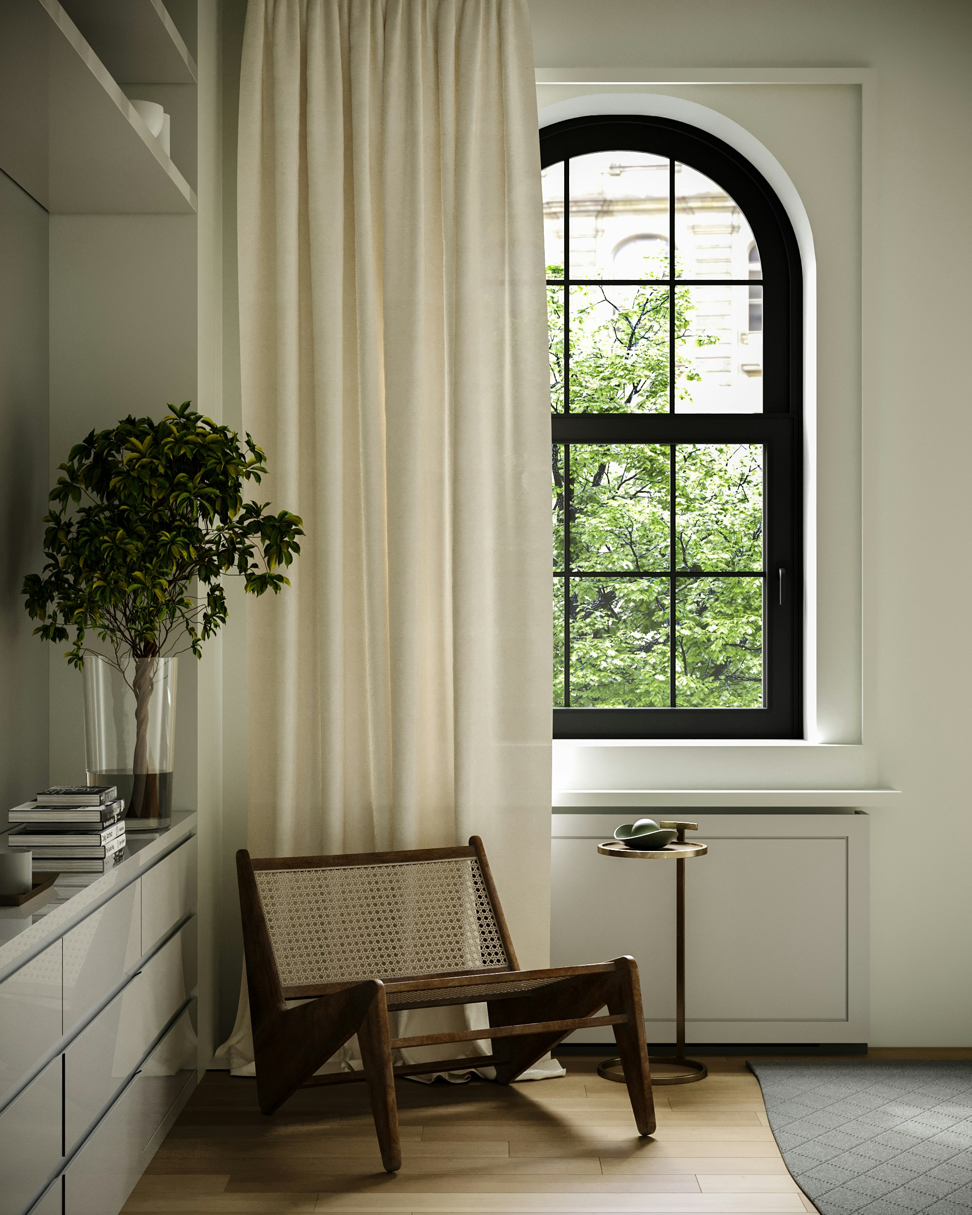 A chair sitting in front of a window in a room photo – Free Interior ...